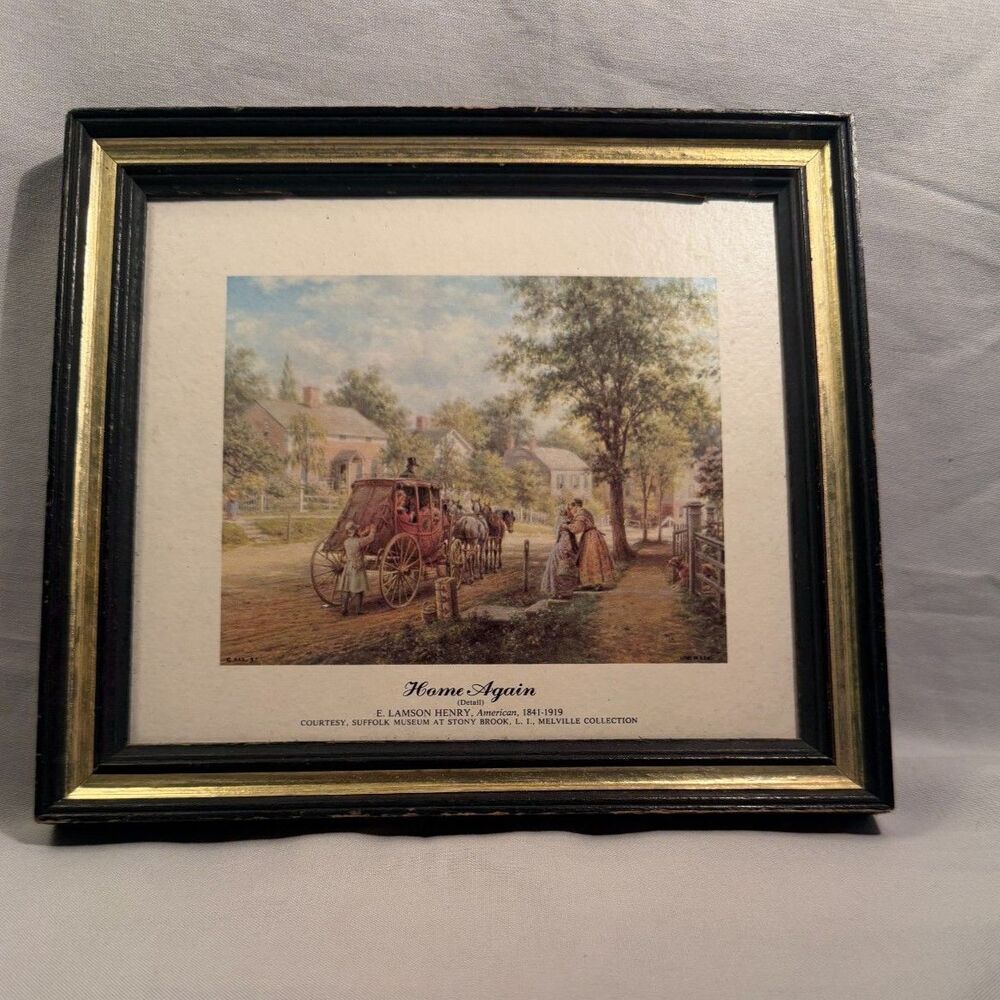 Vtg Edward Lamson Henry Home Again Stagecoach Lithograph Art Framed